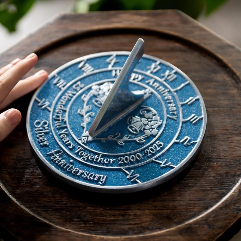 25th Anniversary Handmade Sundial Gift in Recycled Metal