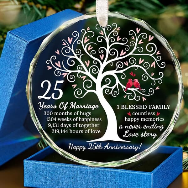 25th Anniversary Glass Ornament for Couples