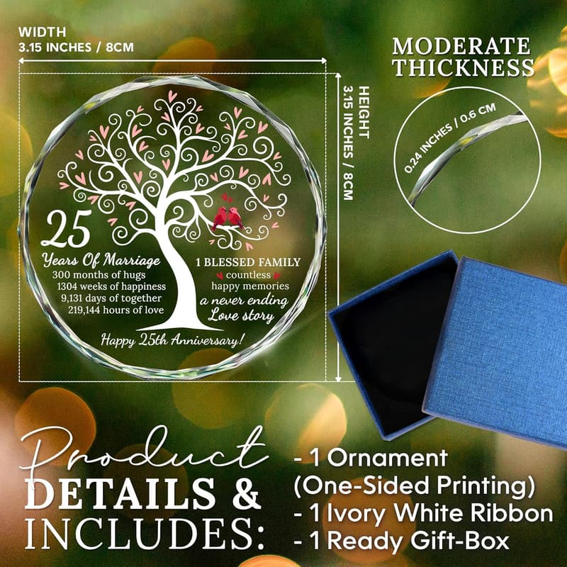 25th Anniversary Glass Ornament for Couples