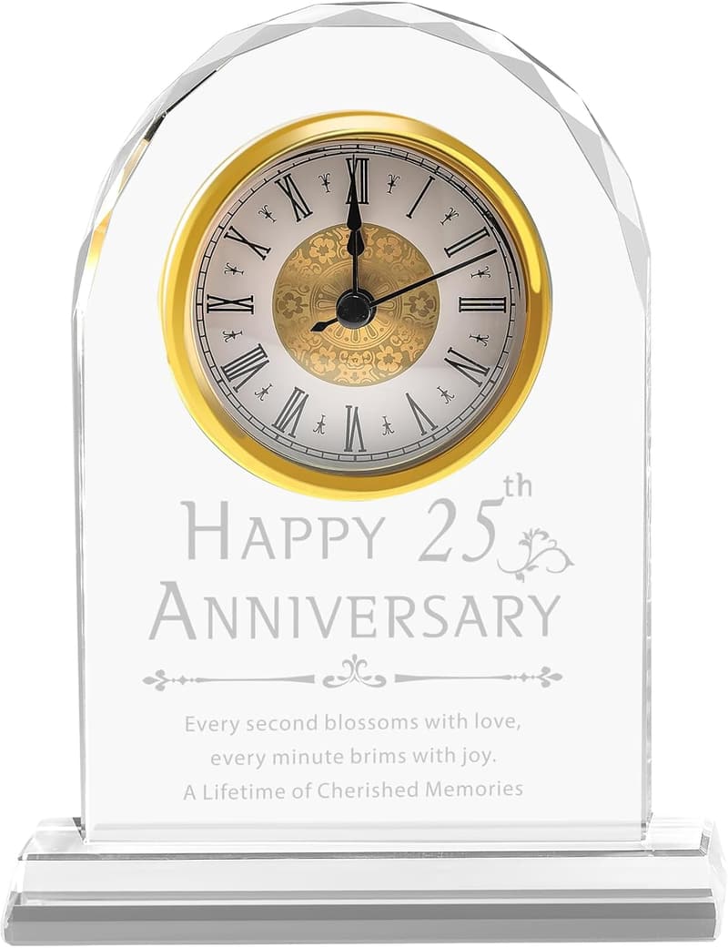 25th Anniversary Crystal Clock & Keepsake Gifts for Couples