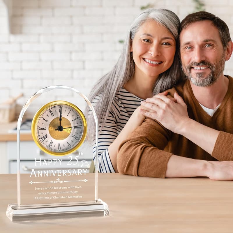 25th Anniversary Crystal Clock & Keepsake Gifts for Couples