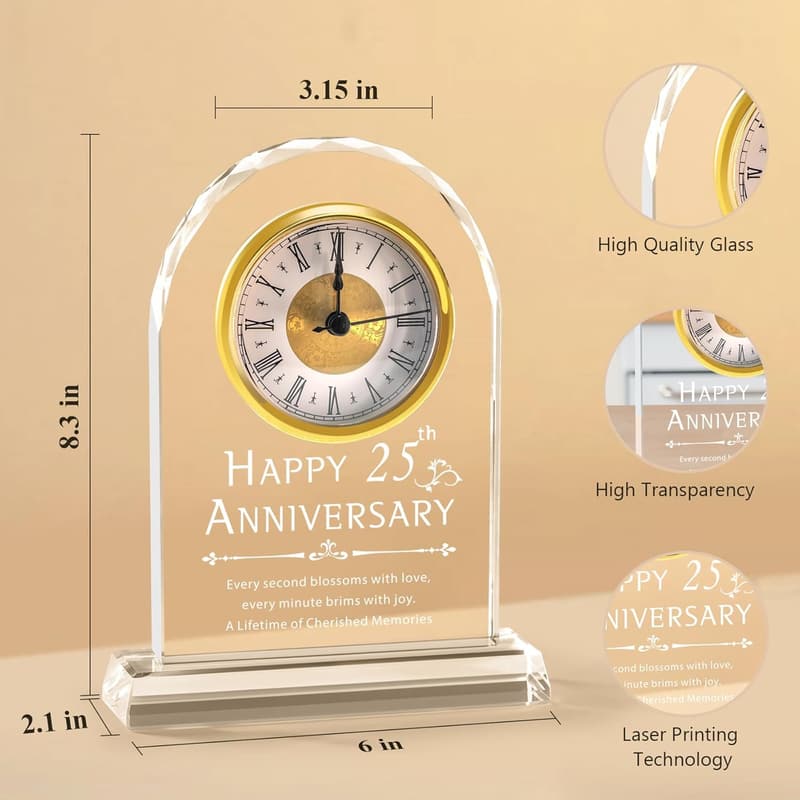 25th Anniversary Crystal Clock & Keepsake Gifts for Couples