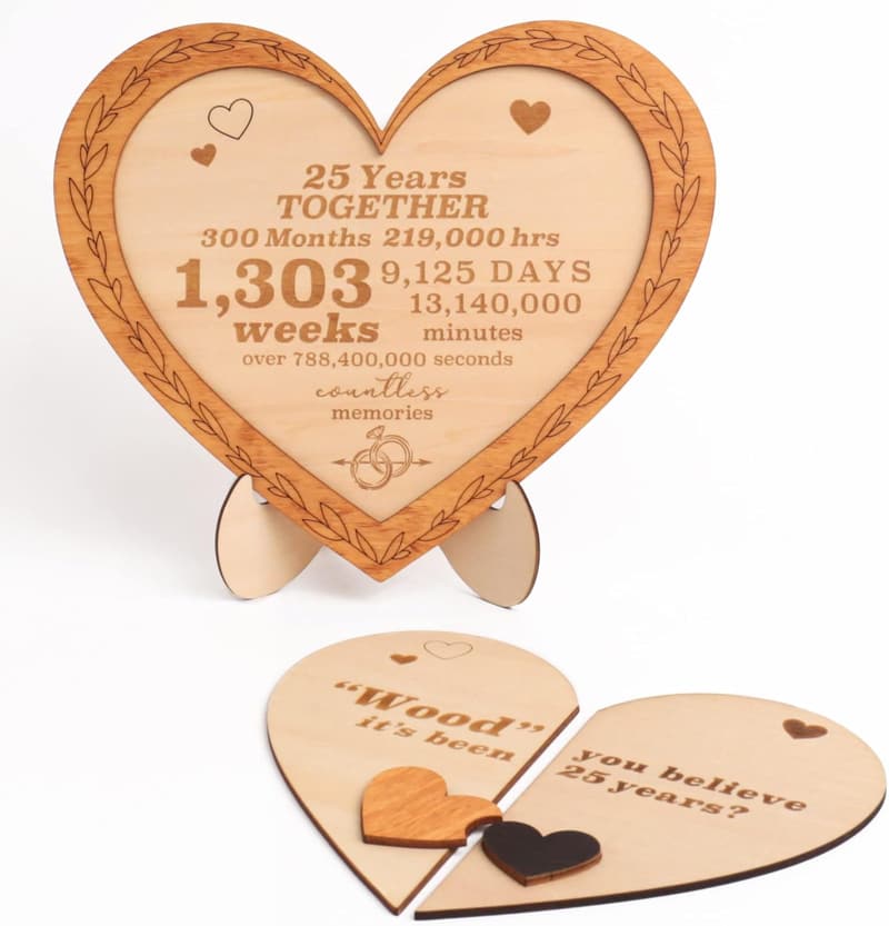 25th Anniversary Wood Heart Keepsake for Couples