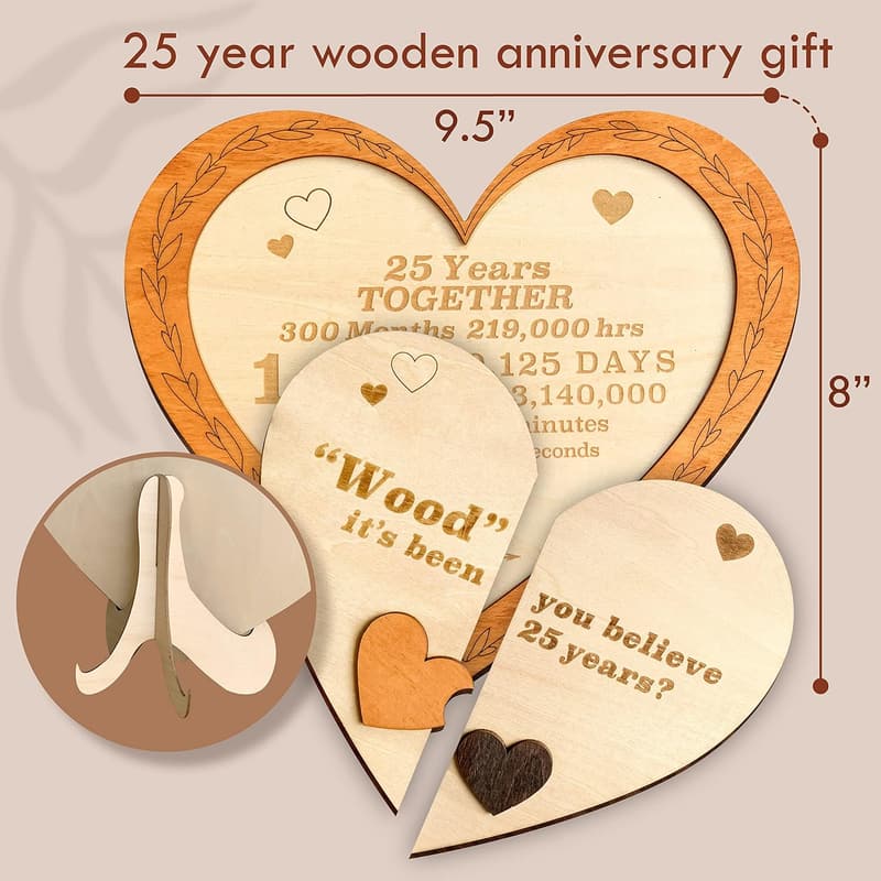 25th Anniversary Wood Heart Keepsake for Couples