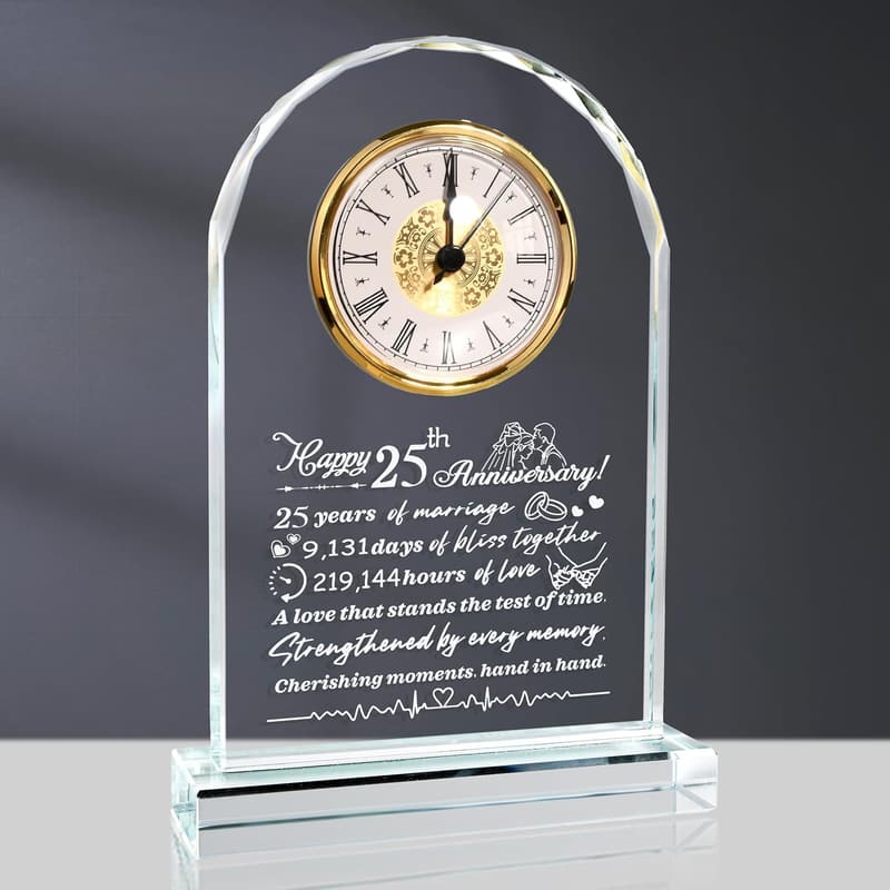 25th Anniversary Crystal Quartz Clock Gift for Couples