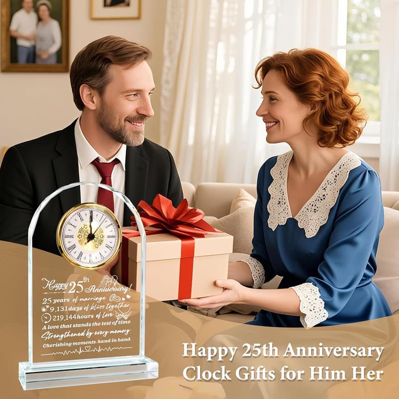 25th Anniversary Crystal Quartz Clock Gift for Couples