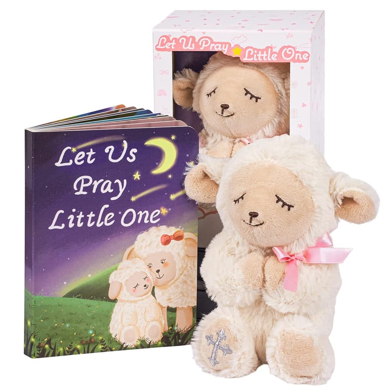 Baptism Gift Set for Girl: Praying Lamb Toy & Prayer Book