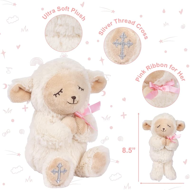 Baptism Gift Set for Girl: Praying Lamb Toy & Prayer Book
