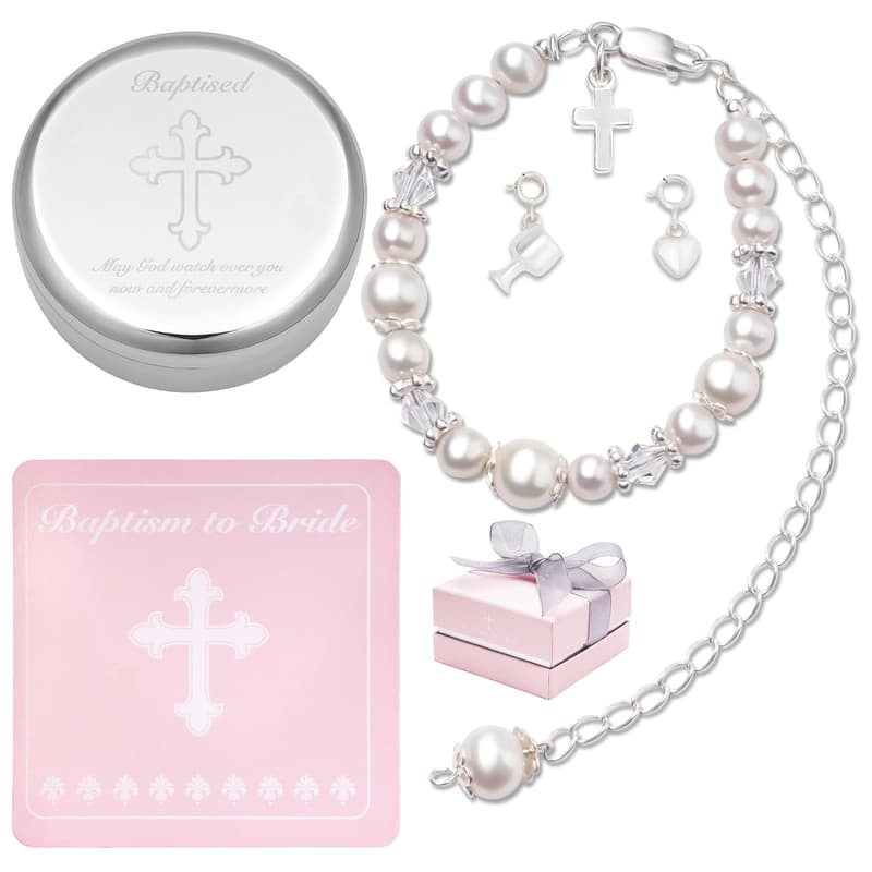 Baptism Bracelet in Sterling Silver with Cultured Pearls for Girls