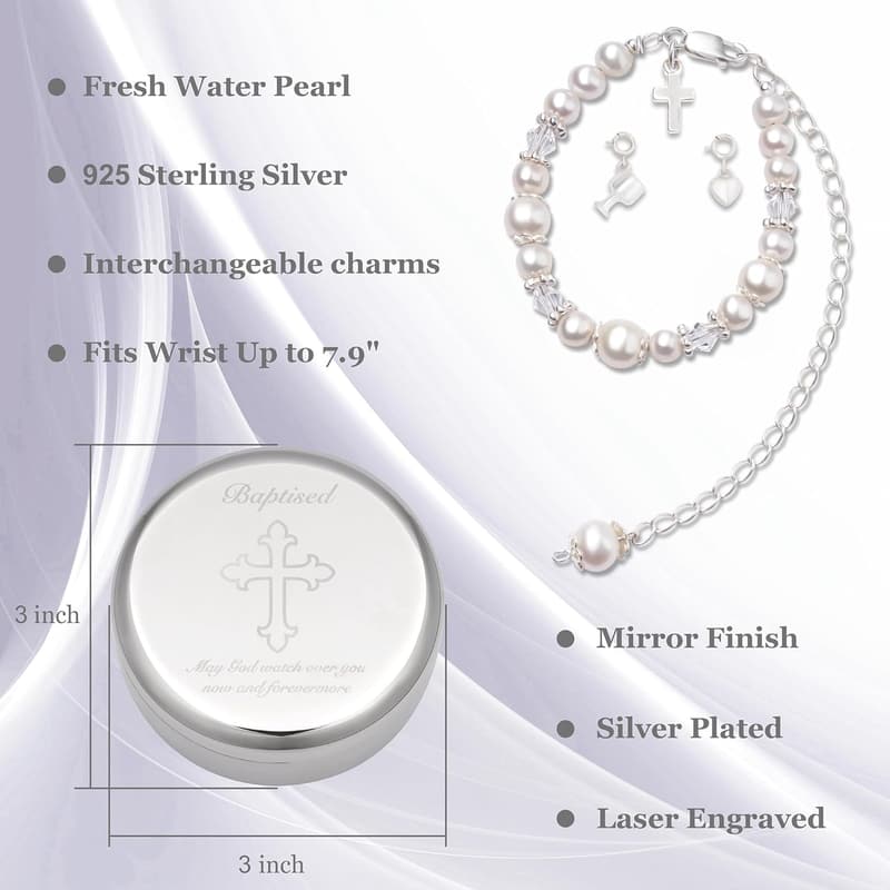 Baptism Bracelet in Sterling Silver with Cultured Pearls for Girls