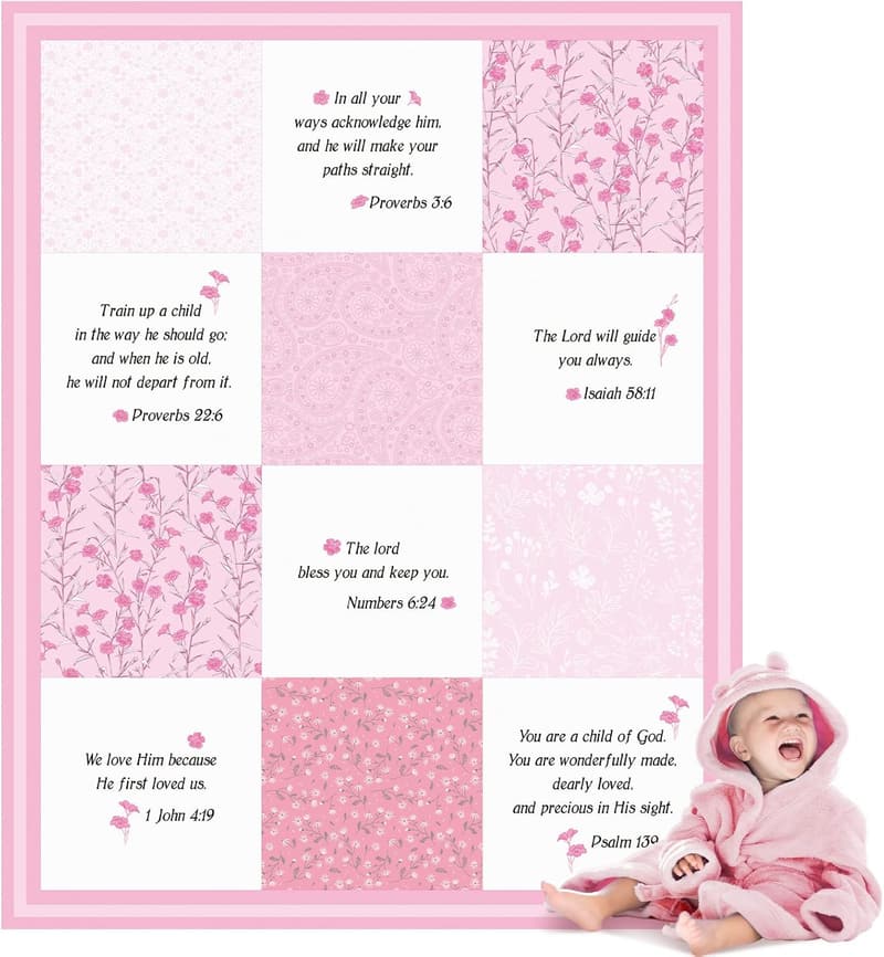 Christian Baby Blanket with Bible Verses - Pink 30