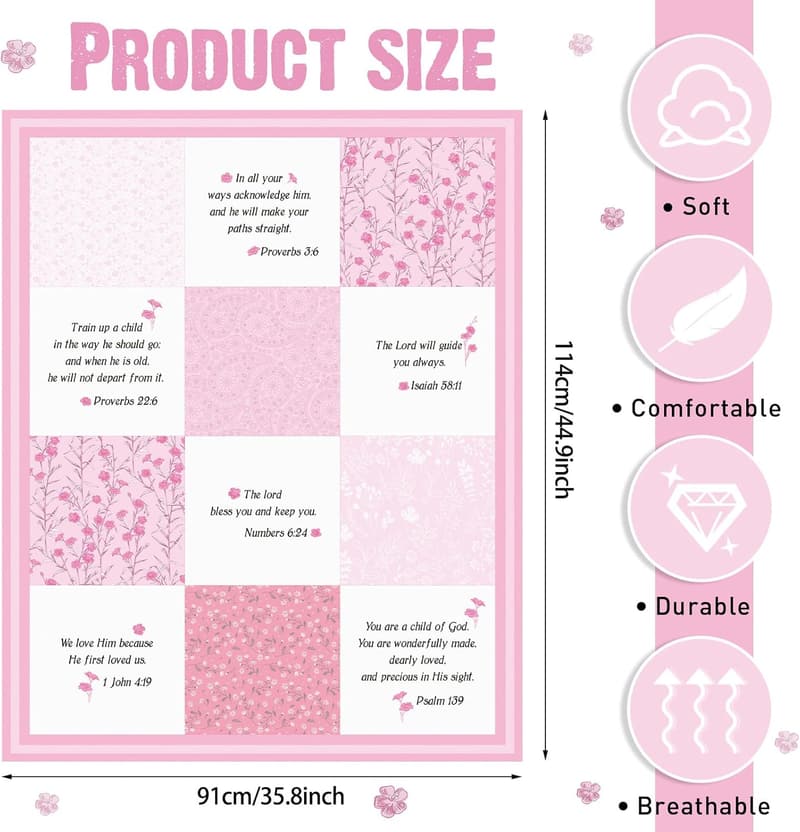 Christian Baby Blanket with Bible Verses - Pink 30