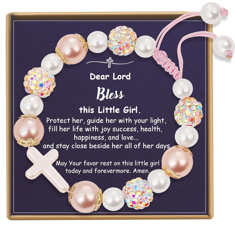 First Communion Pearl Cross Bracelet for Teen Girls
