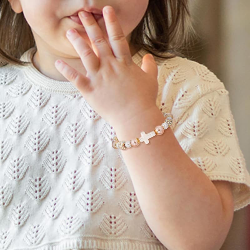 First Communion Pearl Cross Bracelet for Teen Girls