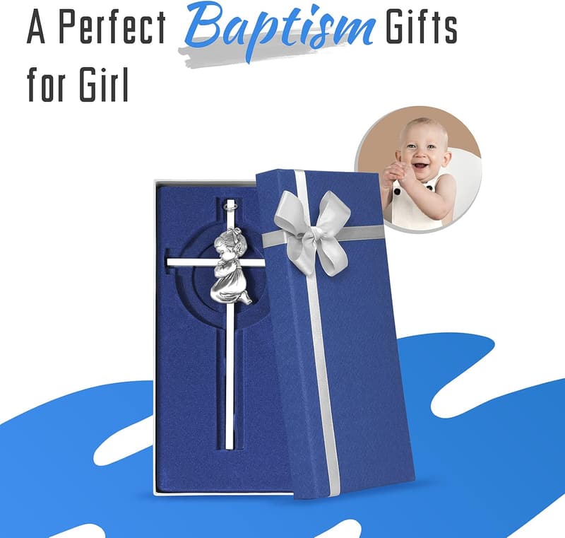 Silver Wall Cross for Girls' Baptism or Christening Gift