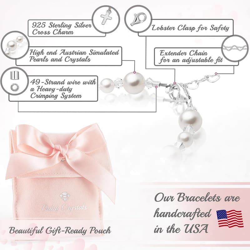 Baptism Gift: Sterling Silver Pearl Bracelet for Girls