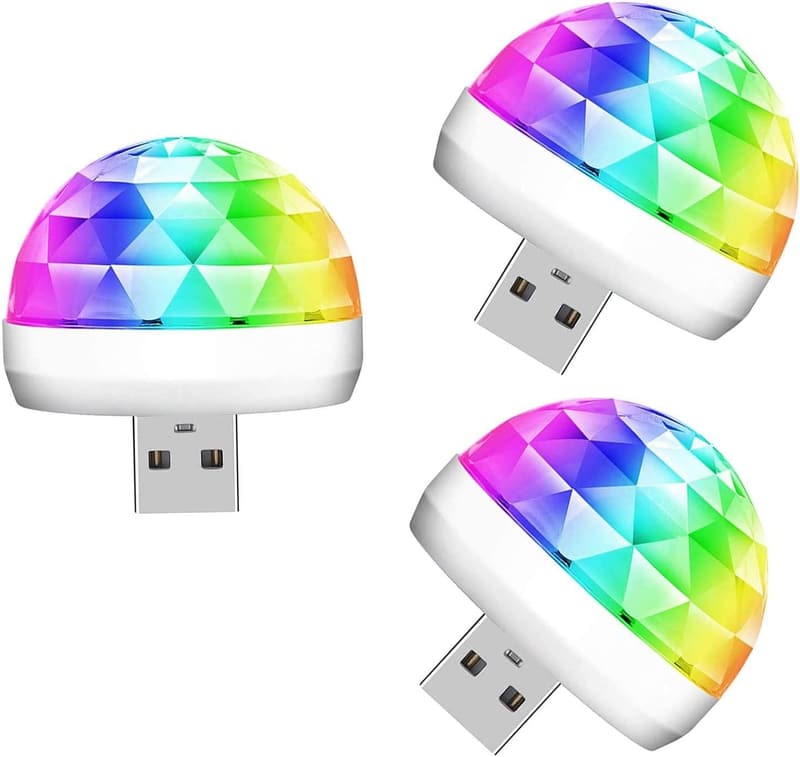 USB Mini Disco Ball Party Lights - Portable LED Stage Lights (3 Packs)
