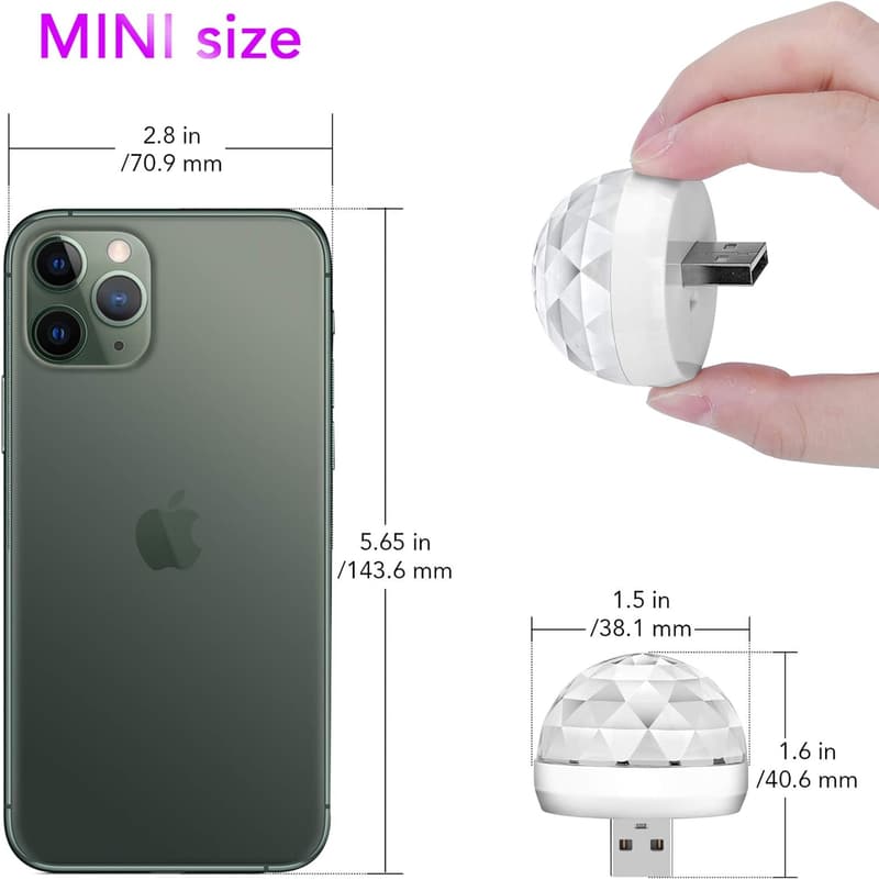 USB Mini Disco Ball Party Lights - Portable LED Stage Lights (3 Packs)
