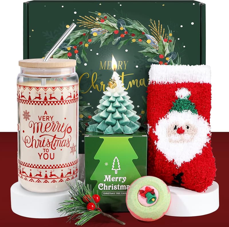 Unique Christmas Candle Gift for Women with 16oz Glass Cup