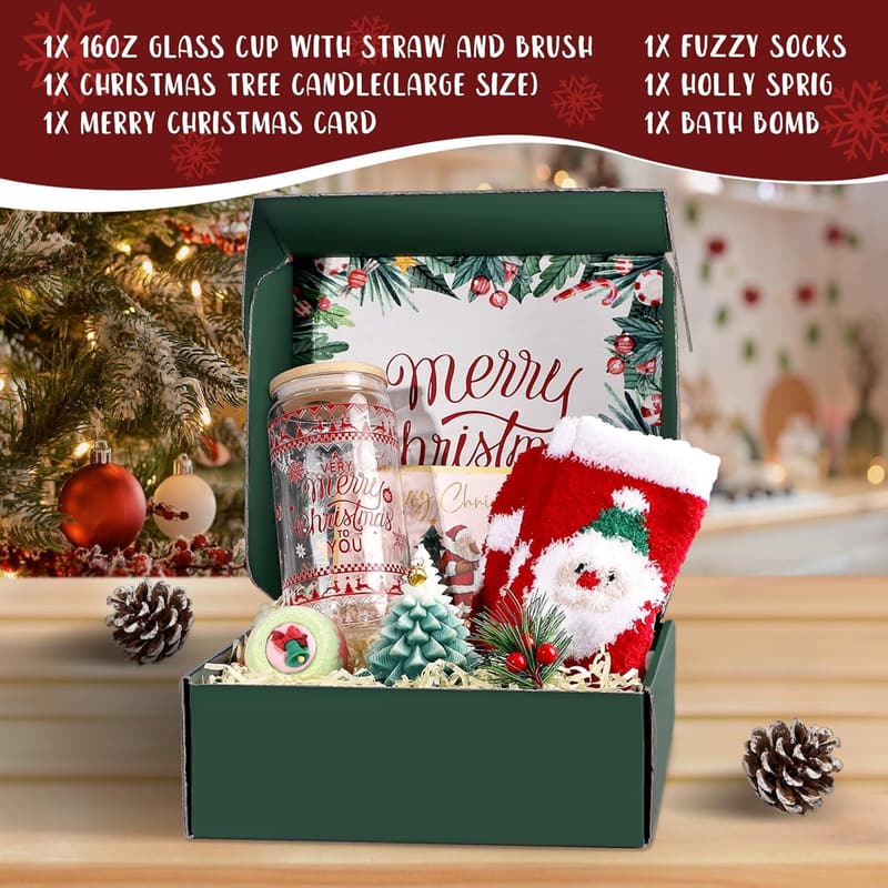 Unique Christmas Candle Gift for Women with 16oz Glass Cup