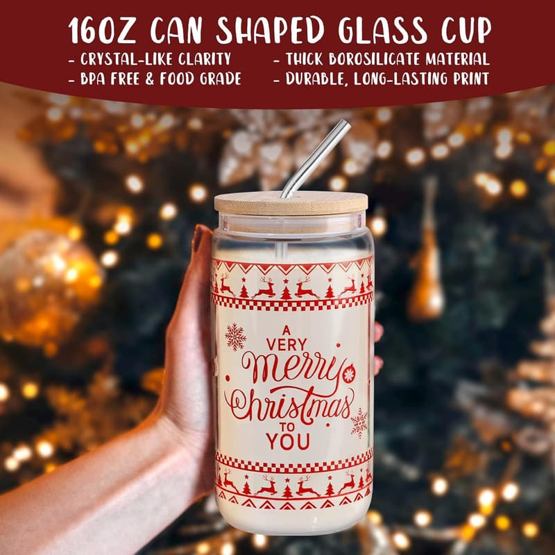 Unique Christmas Candle Gift for Women with 16oz Glass Cup
