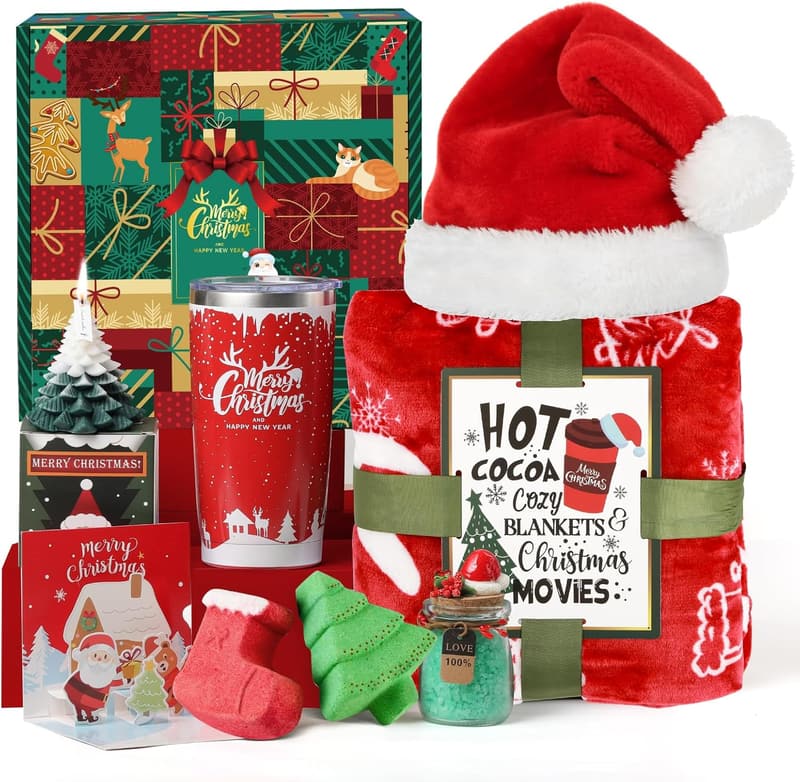 Unique Holiday Gift Set for Women - Xmas Tumbler Basket