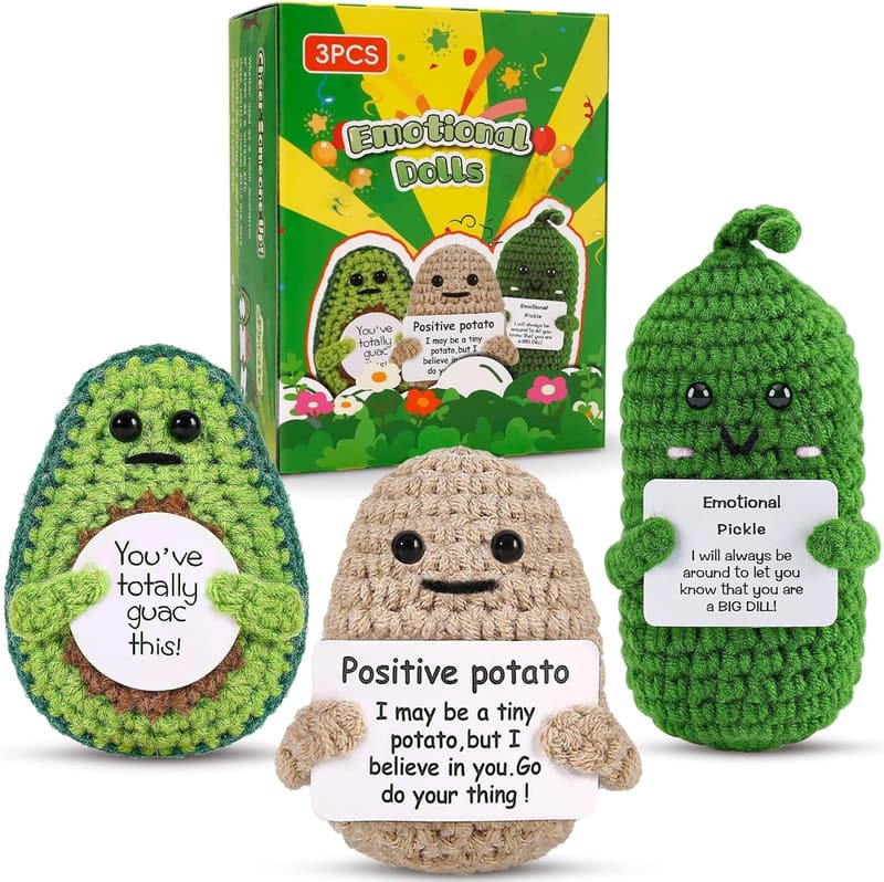Emotional Positive Crochet Potato & Avocado Dolls with Inspiring Cards