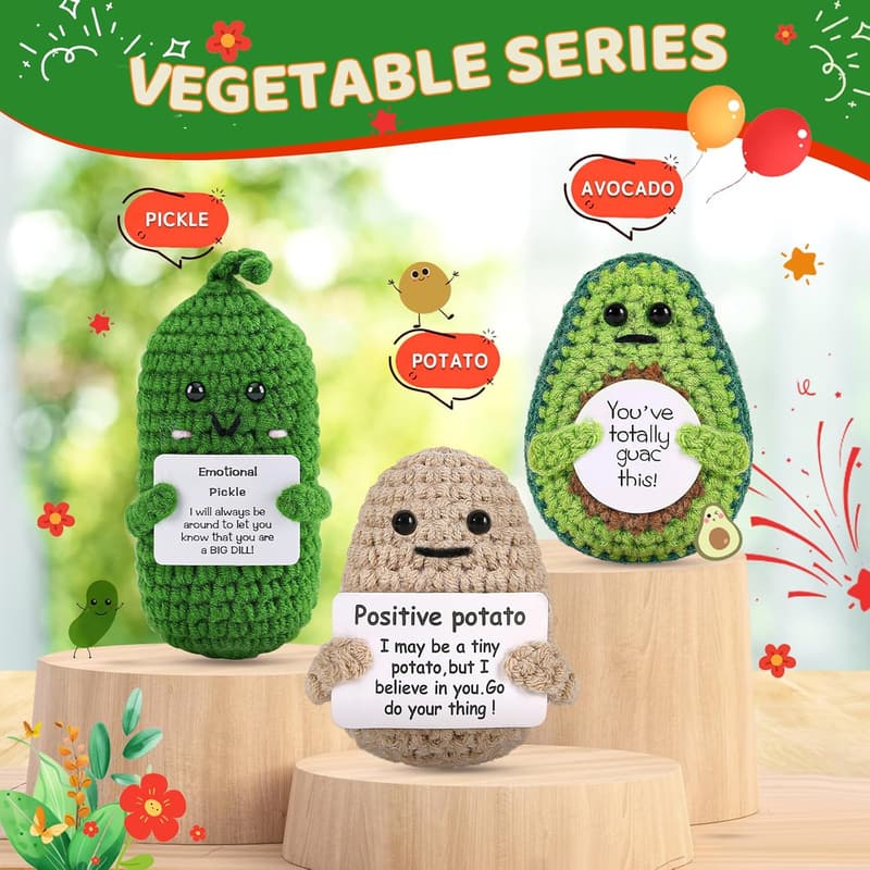 Emotional Positive Crochet Potato & Avocado Dolls with Inspiring Cards