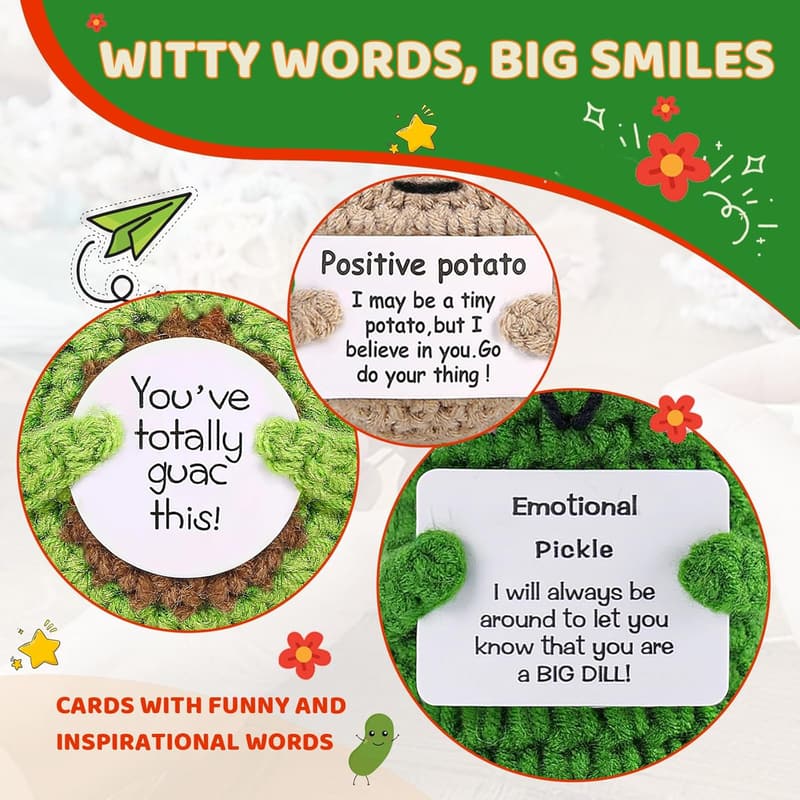 Emotional Positive Crochet Potato & Avocado Dolls with Inspiring Cards