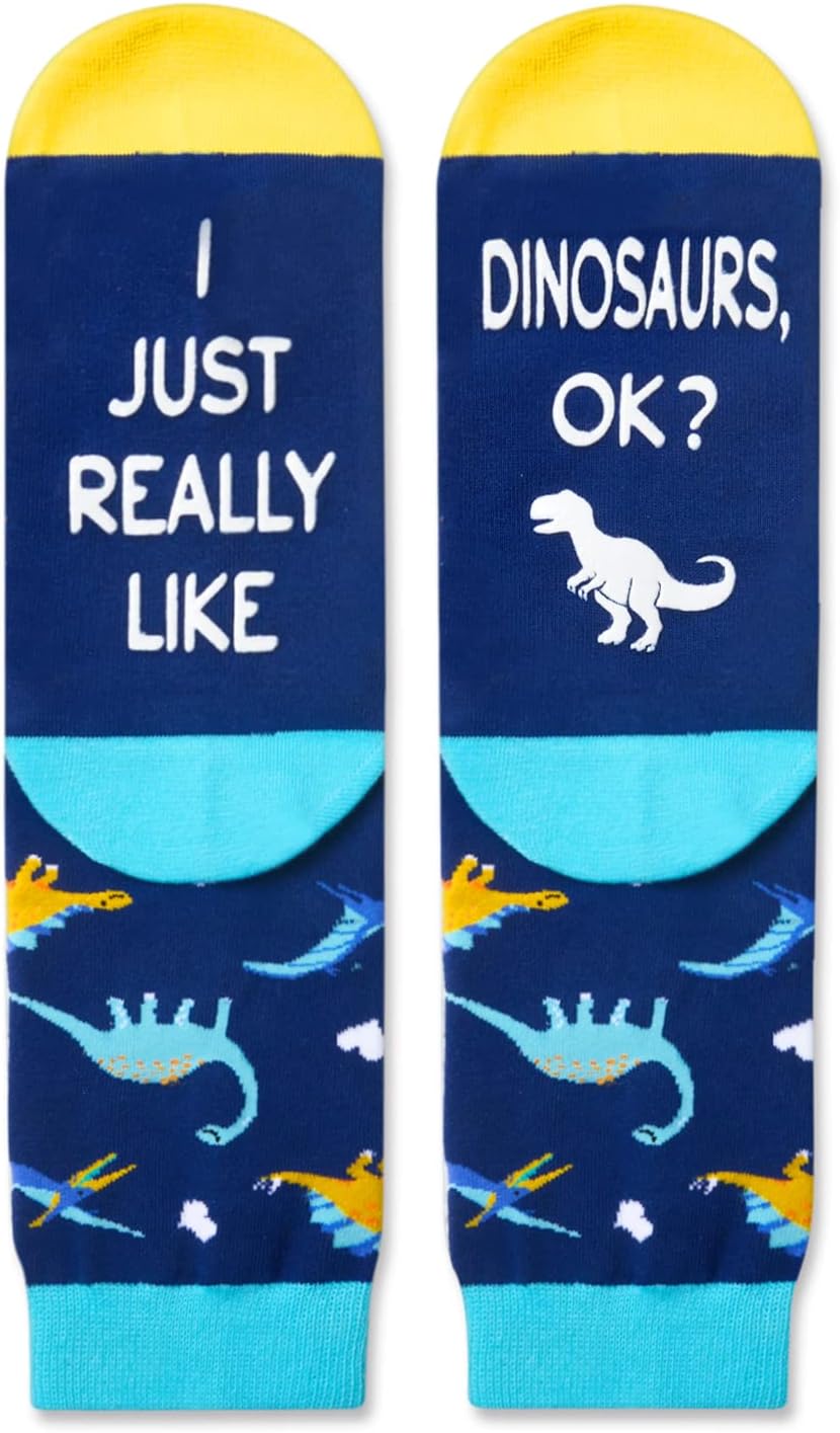 Christmas Dinosaur Socks for Teens and Adults - Fun Stocking Stuffers