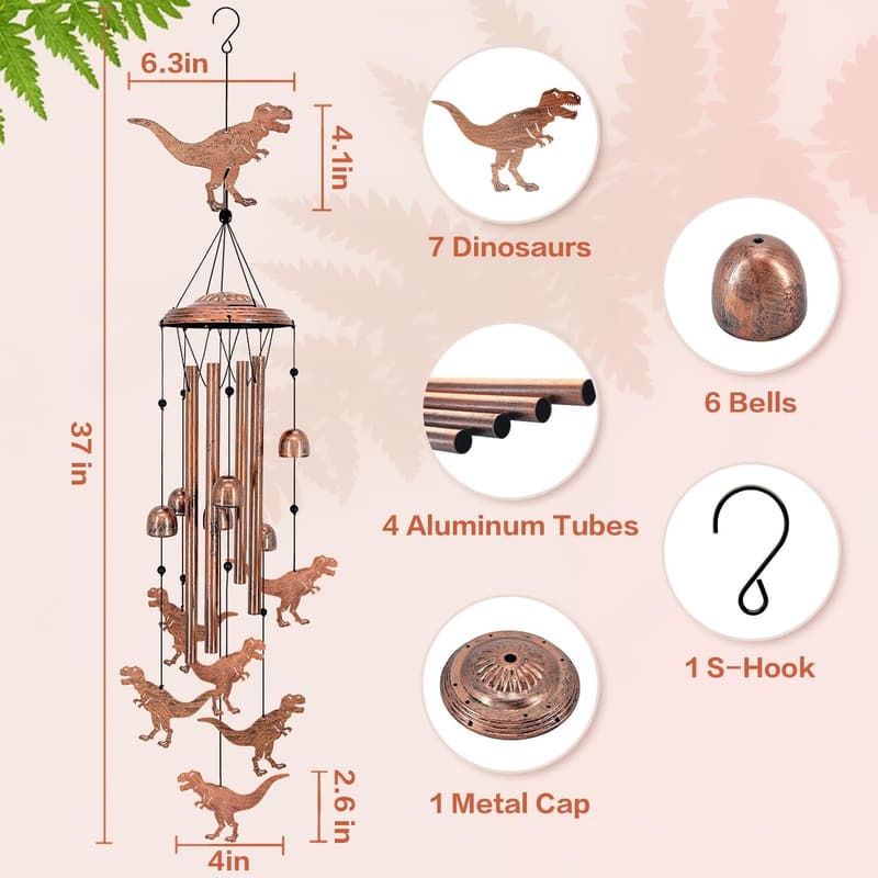Dinosaur Wind Chimes - Unique Outdoor Decor and Memorial Gift
