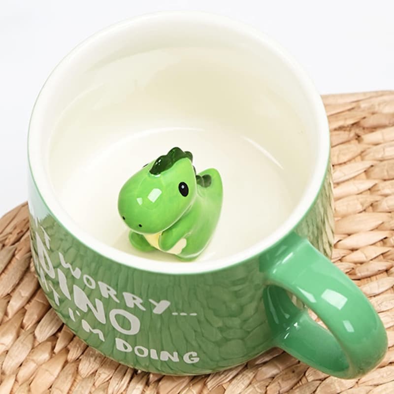 Dinosaur Print Coffee Mug with Spoon - 12 Oz Ceramic Gift