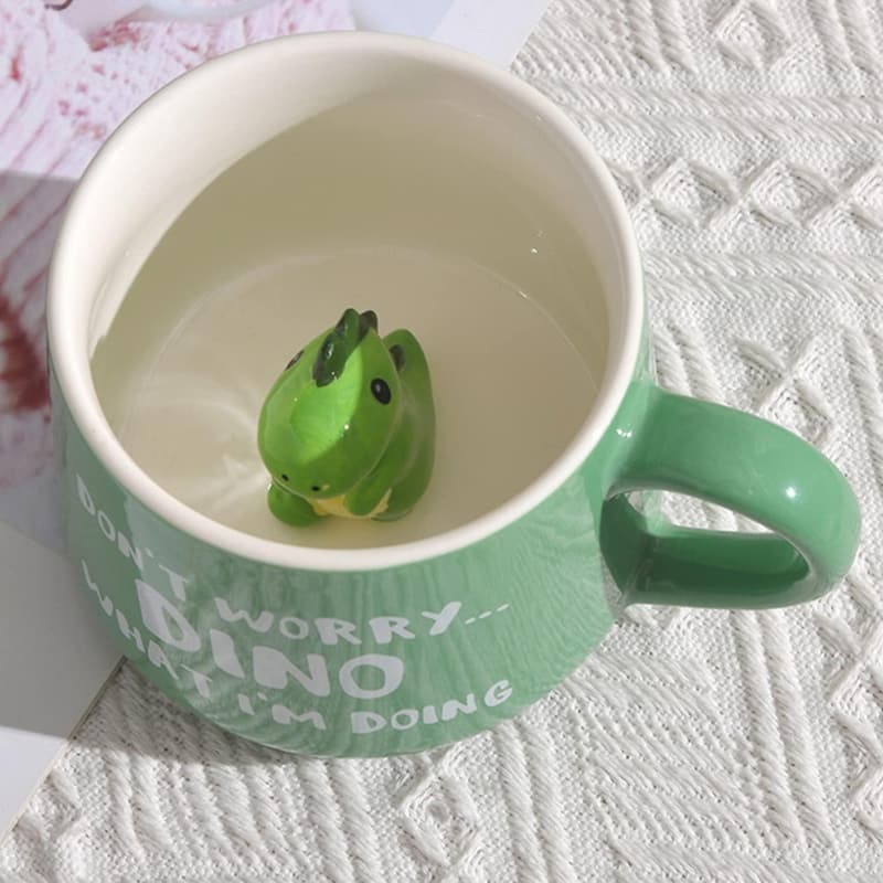 Dinosaur Print Coffee Mug with Spoon - 12 Oz Ceramic Gift