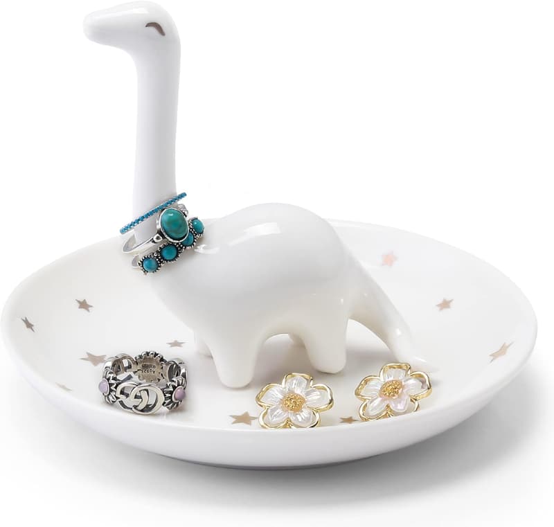 Cute White Dinosaur Ring Holder Jewelry Dish for Her Gifts