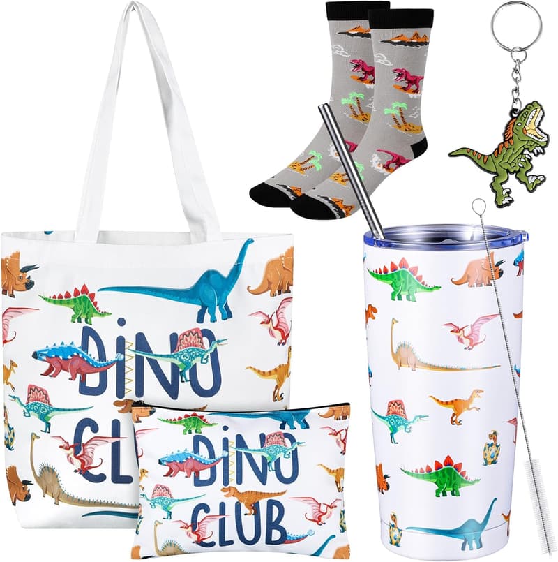 Dinosaur-Themed Gift Set for Women - 5-Pc. Stainless Steel Tumblers with Accessories