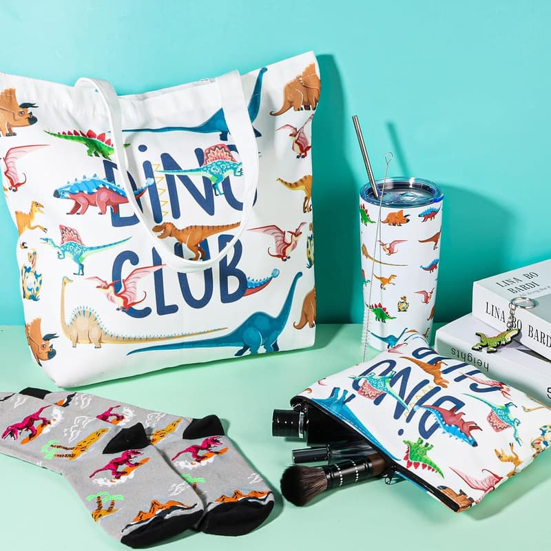 Dinosaur-Themed Gift Set for Women - 5-Pc. Stainless Steel Tumblers with Accessories
