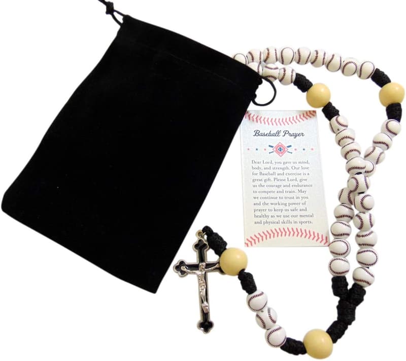 Baseball Rosary Gift Set with Prayer Card and Bag
