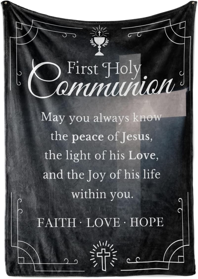 First Communion Plush Blanket - Black Cross Design (50