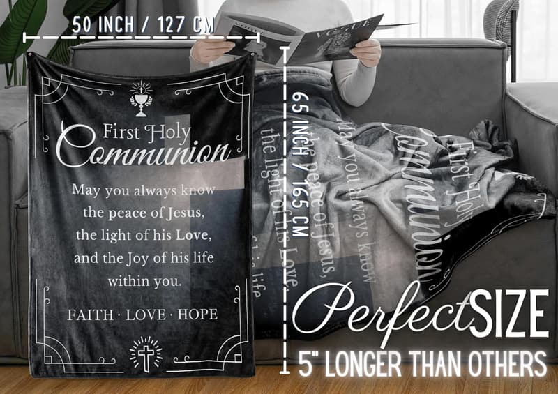 First Communion Plush Blanket - Black Cross Design (50