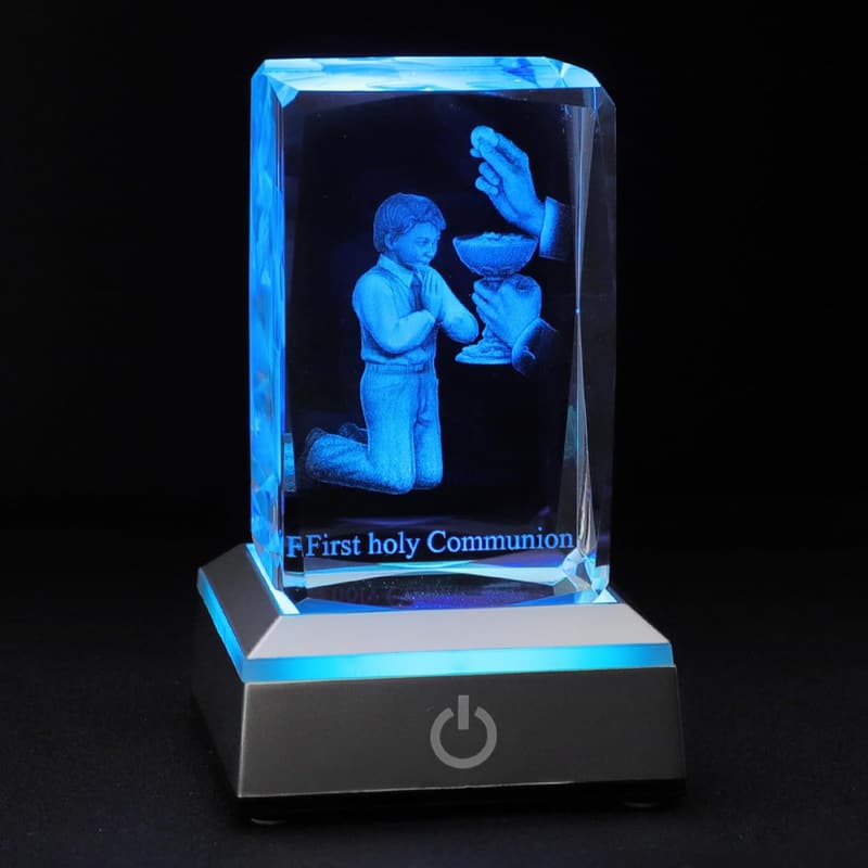 Boys' First Communion 3D Crystal Statue with LED Base
