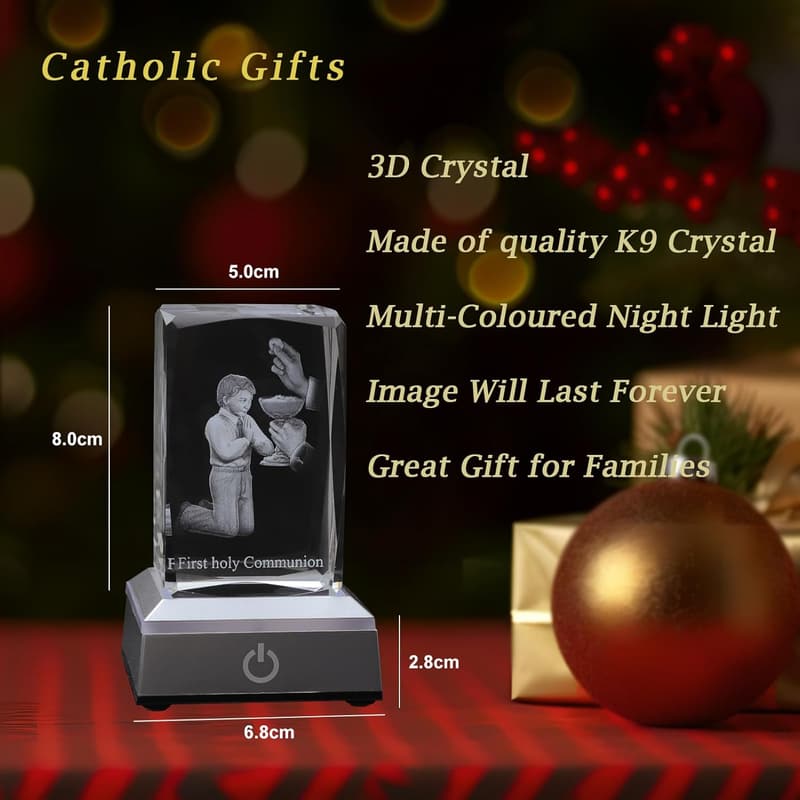 Boys' First Communion 3D Crystal Statue with LED Base