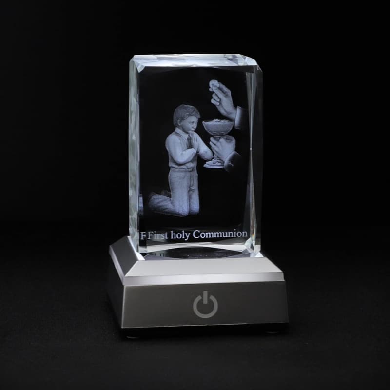 Boys' First Communion 3D Crystal Statue with LED Base