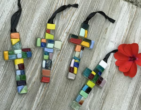 First Communion Gift - Handmade Glass Hanging Cross Ornament