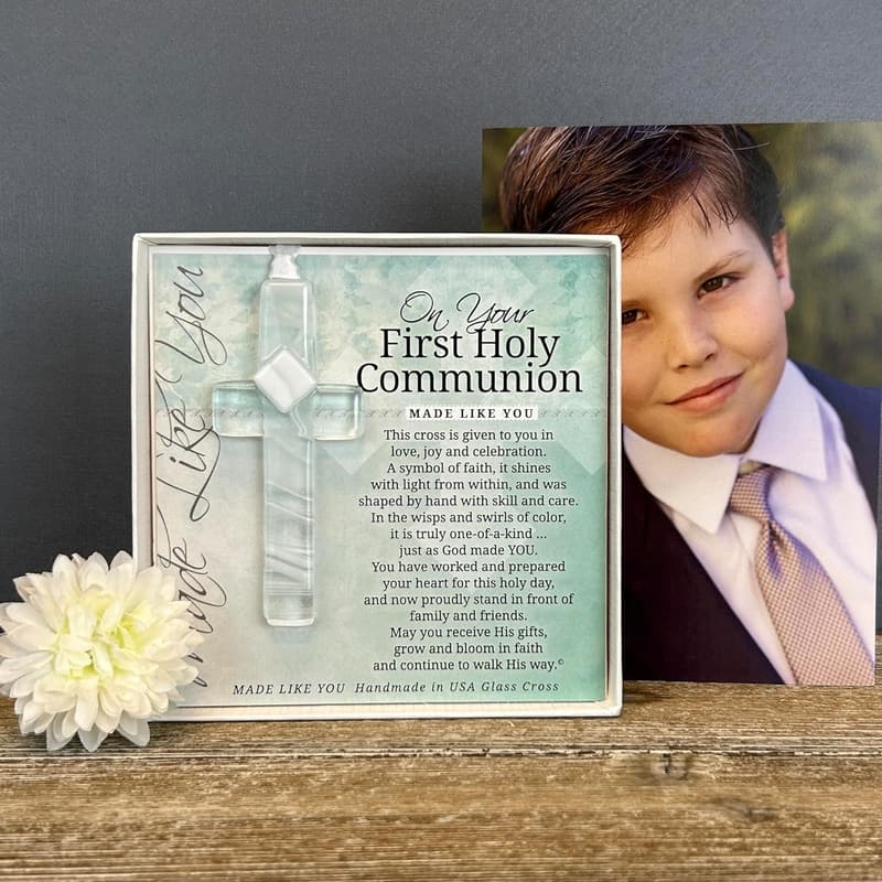First Communion Handmade Glass Cross for Grandparents