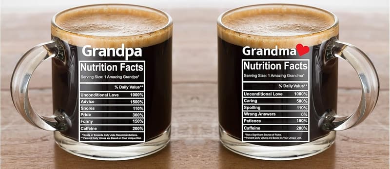 Grandparents Gift Set - 13oz Glass Coffee Mugs