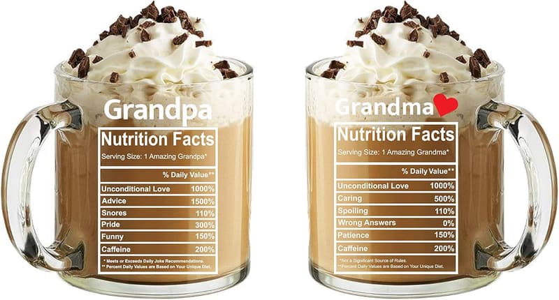 Grandparents Gift Set - 13oz Glass Coffee Mugs