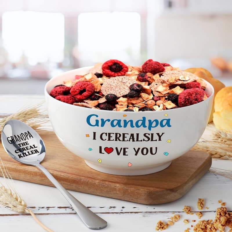 Funny Cereal Bowl & Spoon Set for Grandpa's Birthday
