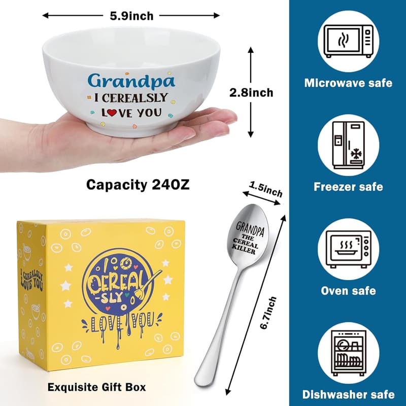 Funny Cereal Bowl & Spoon Set for Grandpa's Birthday