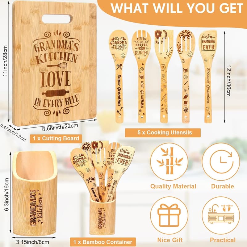 Mother's Day Wooden Cutting Board Set for Grandma
