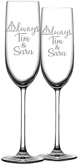 Personalized Deathly Hallows Wedding Champagne Flutes - Set of 2